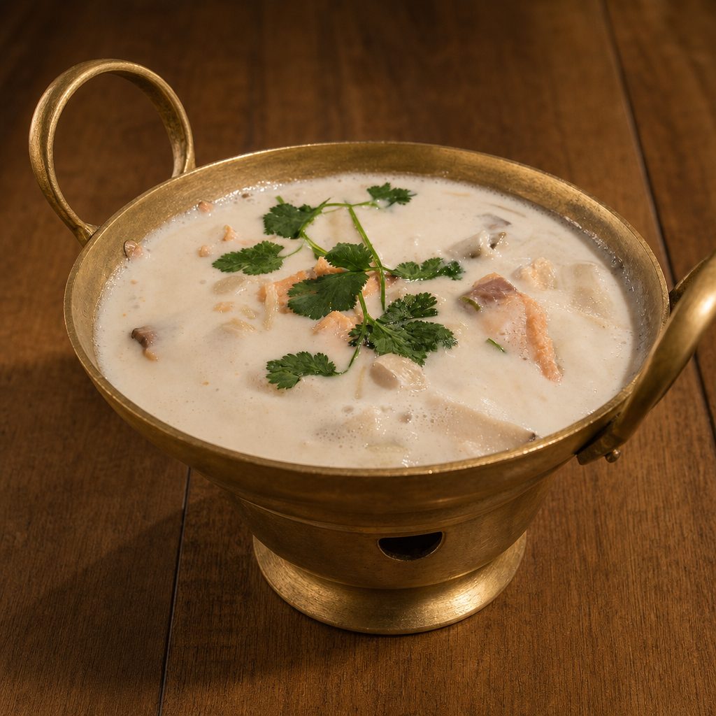 Coconut Milk Soup with Salmon.