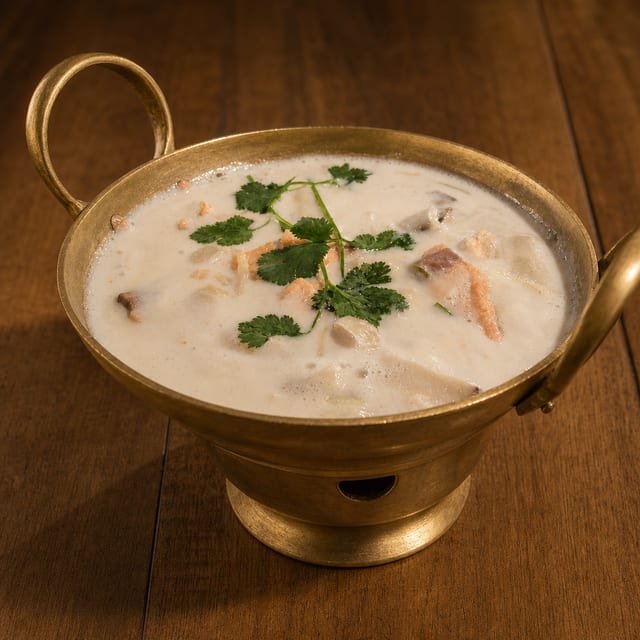 Coconut Milk Soup with Salmon.